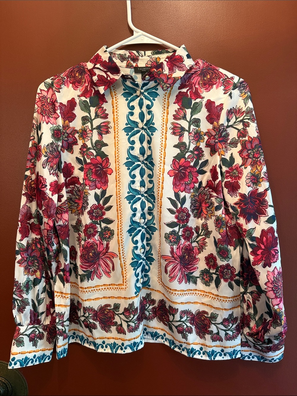 Talbots - Floral Button-Down Blouse in White and Fuchsia